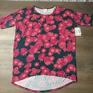 NWT LuLaRoe Women’s Irma Floral Strawberry Short Sleeve Tunic Tee, size Large